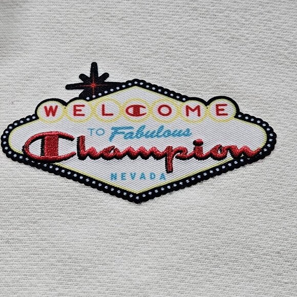 Champion Hoodie Womens XS White Graphic Print Kanga Pocket LS Reverse Weave FLAW - Picture 13 of 16